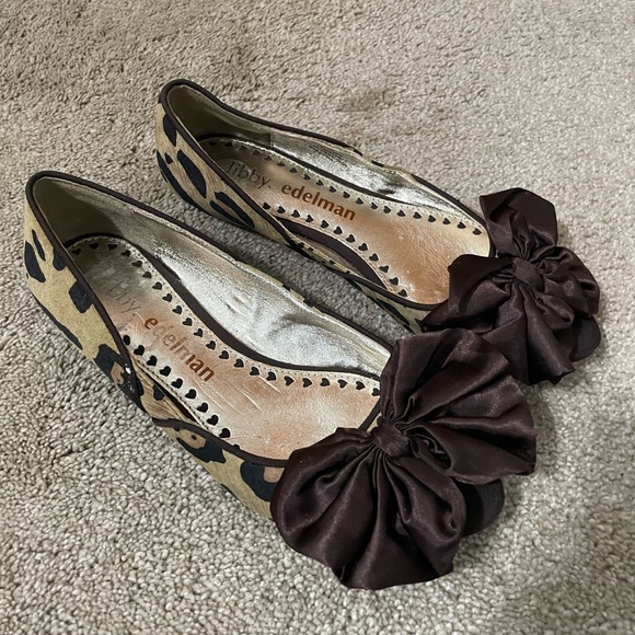 Libby. Edelman Shoes Open Toe Flats Bow Women’s 7.5 Cheetah, Brown, & Tan NWOT - Picture 1 of 3